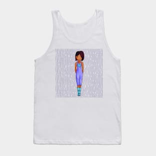 Cute brown girl wearing turquoise boots and a purple outfit with a turquoise heart. Tank Top